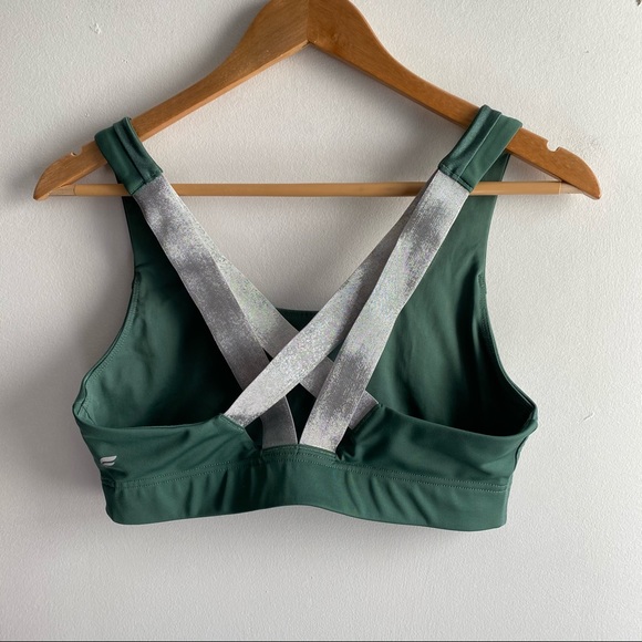 Fabletics green metallic silver strappy sports bra - Picture 3 of 5